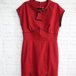 Vintage Pencil Red and Black Polka Dot Dress